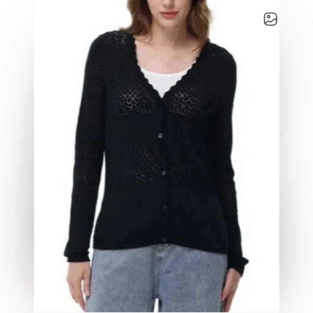 Frye Pointelle Cardigan Sweater 100% Cotton NWT V-neck front lace knit